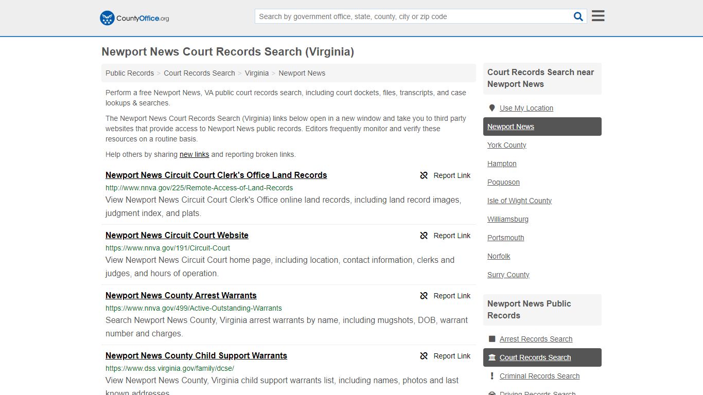 Newport News Court Records Search (Virginia) - County Office