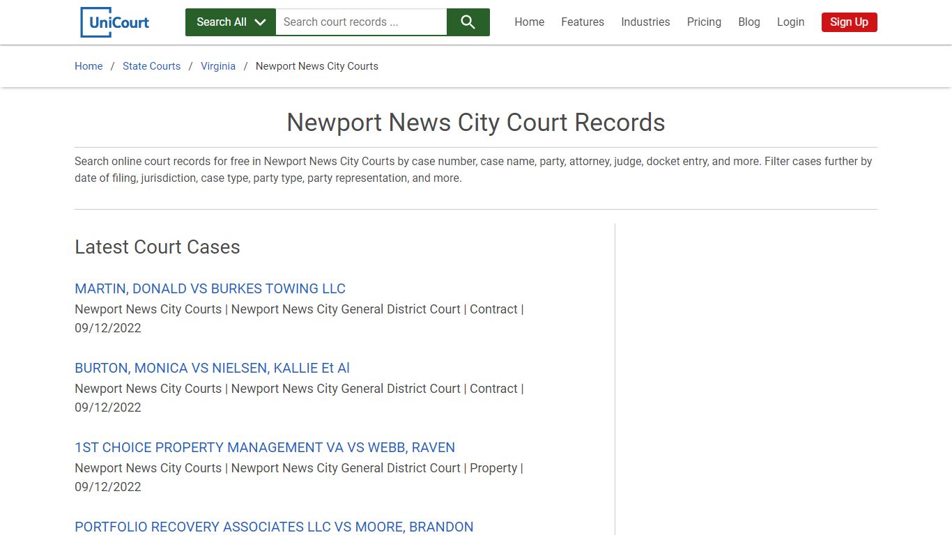 Newport News City Court Records | Virginia | UniCourt